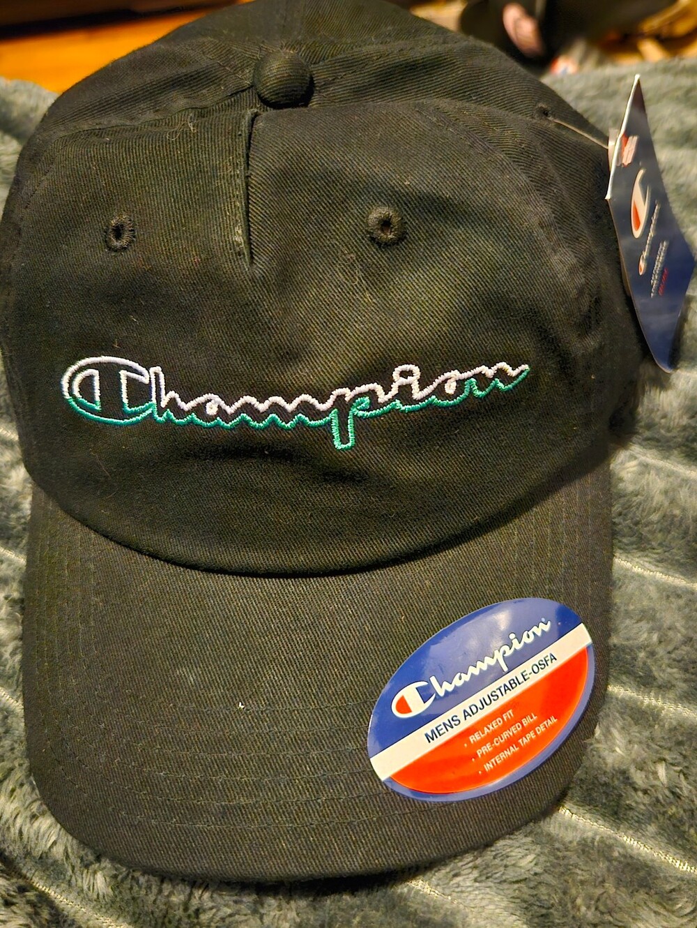 Champion Black Fitted with White and Green Script Logo